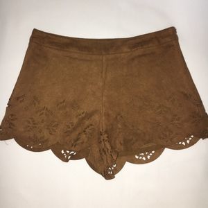 BROWN SUEDE LACE SHORTS
